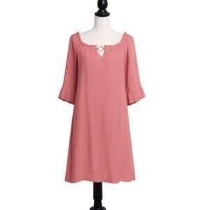 NAIF LINED CASUAL BELL SLEEVE GAUZE COTTON KNEE LENGTH DRESS LARGE PETITE